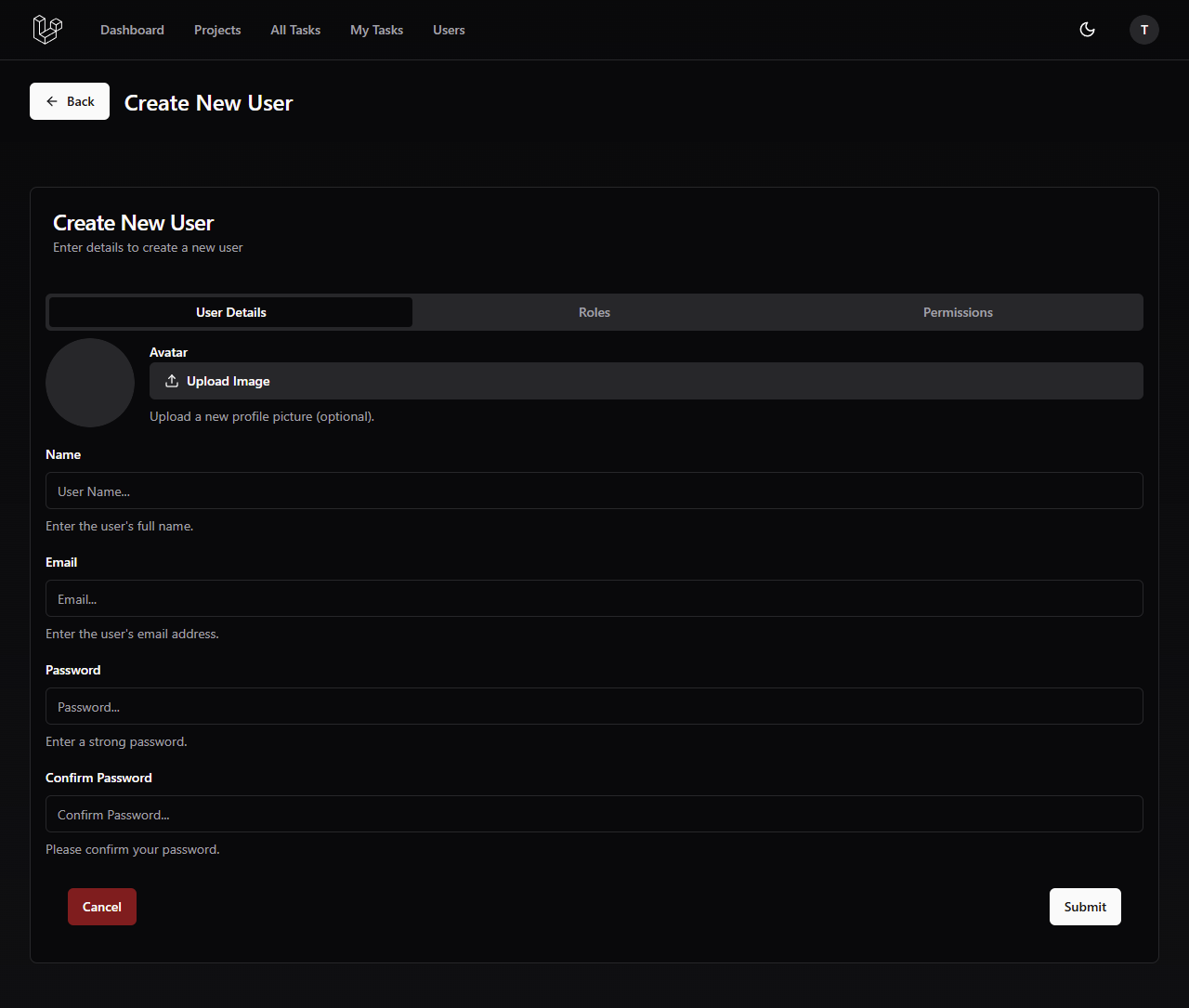 User - Create - Details Tab